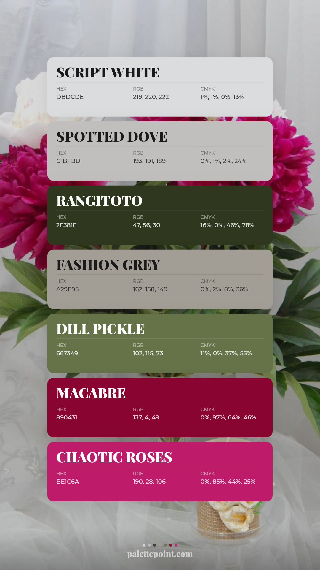 Elegant Script White Hues palette card