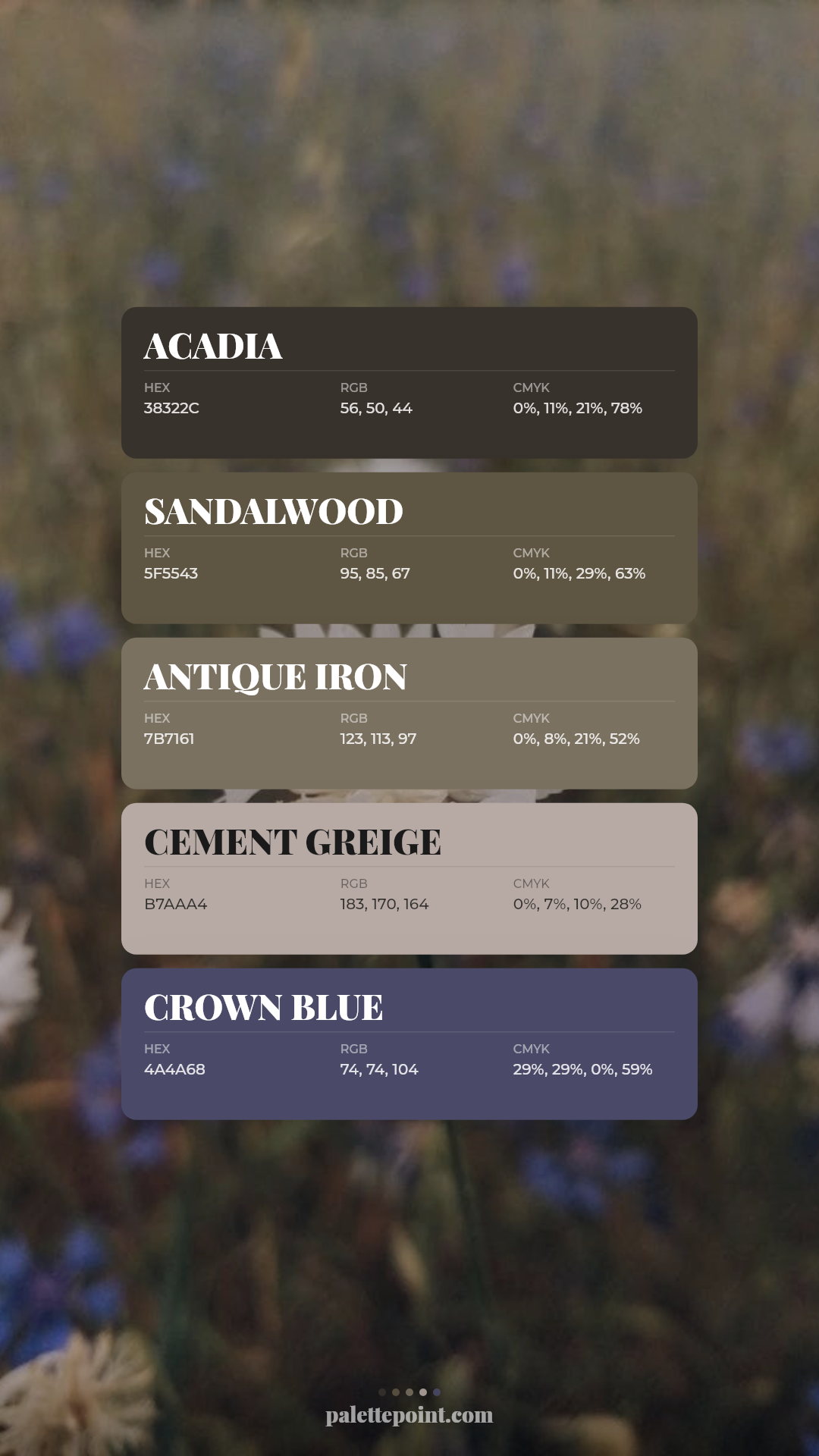 Acadia Mood palette card